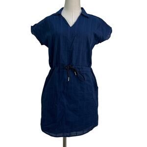 Never A Wallflower Elastic Sleeve Dress Blue Plaid Printed Cotton